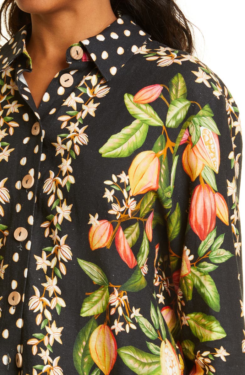 FARM RIO Cocoa Paradise Linen Blend Blouse, Main, color, BLACK