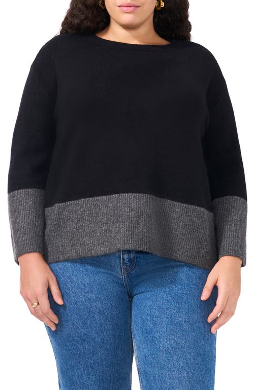 Shop Vince Camuto Colorblock Crewneck Sweater In Rich Black