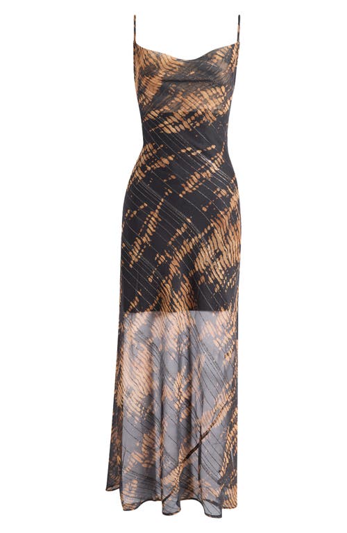 Miss Selfridge Metallic Cowl Neck Maxi Slipdress In Black Multi