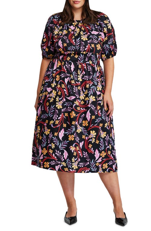 Flamingo Floral Midi Dress in Print