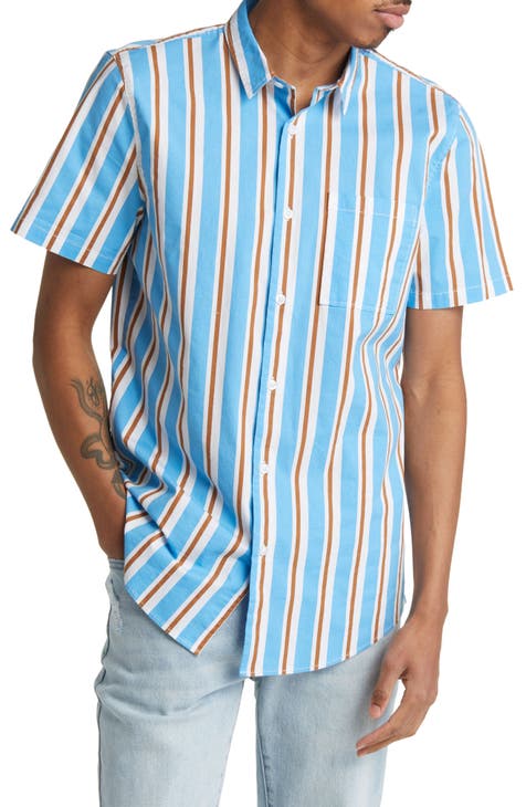 Stripe Stretch Short Sleeve Button-Up Shirt