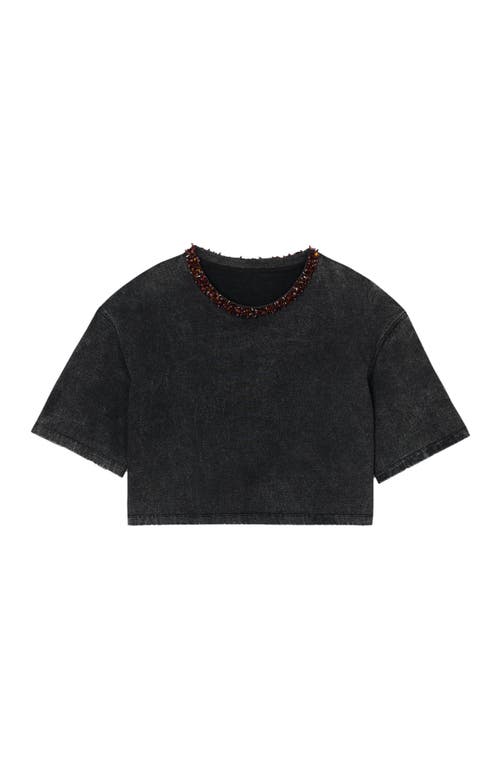 Shop Sandro Cropped Beaded T-shirt In Black