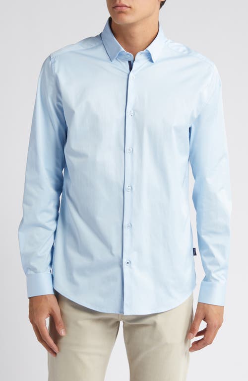 Solid Blue DryTouch Performance Sateen Button-Up Shirt in Light Blue