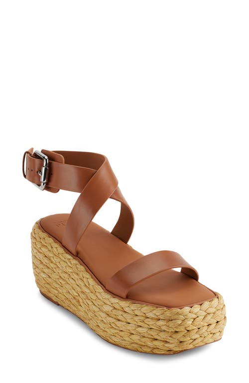 Lolah Ankle Strap Raffia Platform Sandal in Cognac