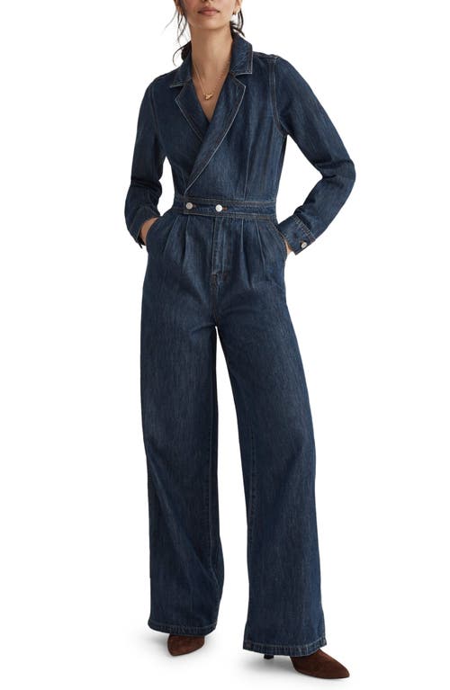 Madewell Long Sleeve Tailored Straight Leg Denim Jumpsuit in Norvell Wash at Nordstrom, Size 0