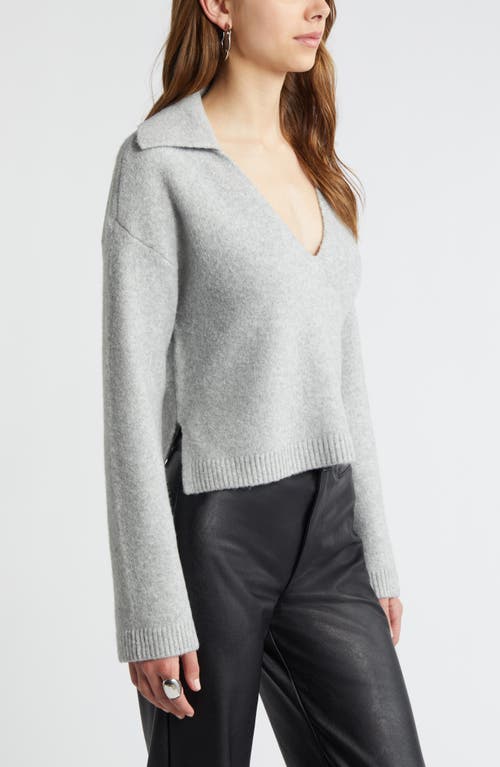 Shop Open Edit Johnny Collar Boxy Crop Sweater In Grey Heather