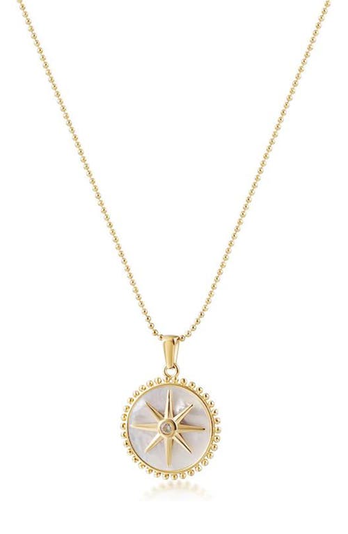 Jane Basch Designs North Star Mother-of-Pearl Pendant Ball Chain Necklace in Gold 