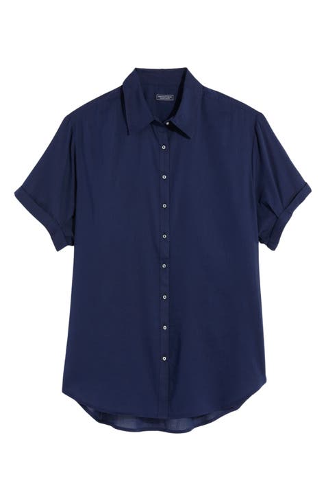 Short Sleeve Cotton Blend Button-Up Shirt