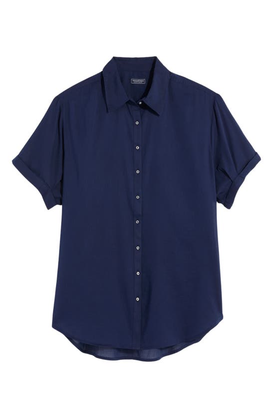 Shop Vineyard Vines Short Sleeve Cotton Blend Button-up Shirt In Nautical Navy