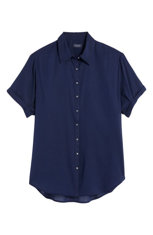 Short Sleeve Cotton Blend Button-Up Shirt in Nautical Navy
