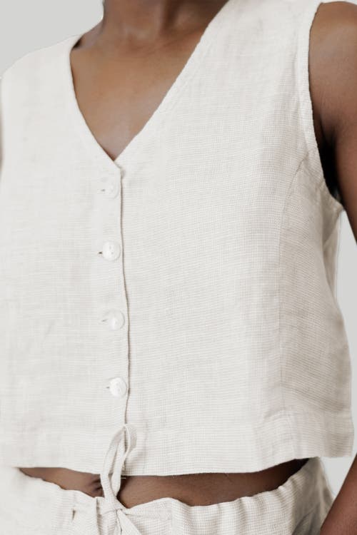 Reistor Cropped Vest Shirt In Linen Check White
