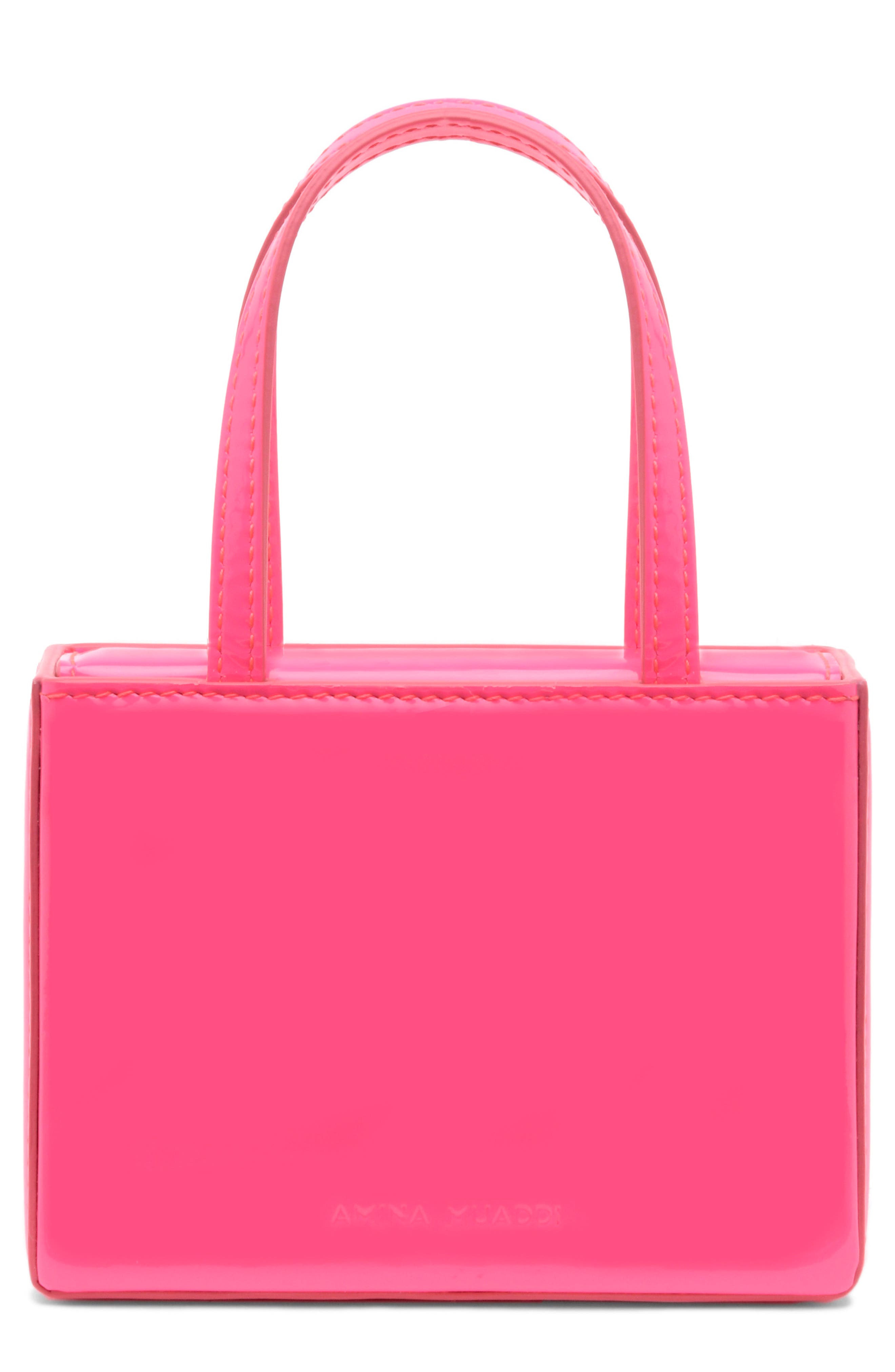 Amina Muaddi Superamini Georgia Leather Top Handle Bag in Pink Patent at Nordstrom