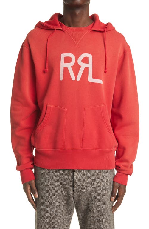 Double RL RRL Logo Fleece Hoodie in Faded Red