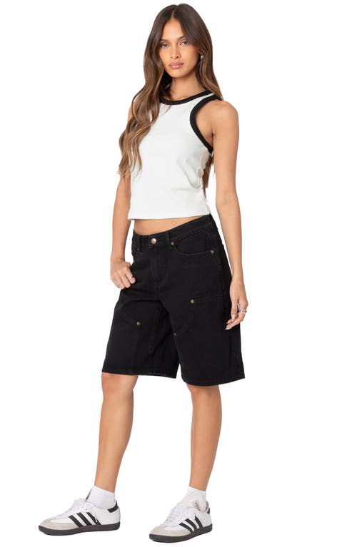 Shop Edikted Jacqui Low Rise Denim Bermuda Shorts In Black