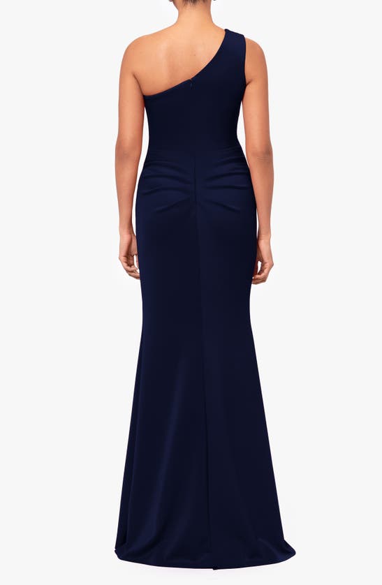 Xscape Evenings Asymmetric Trumpet Gown In Midnight