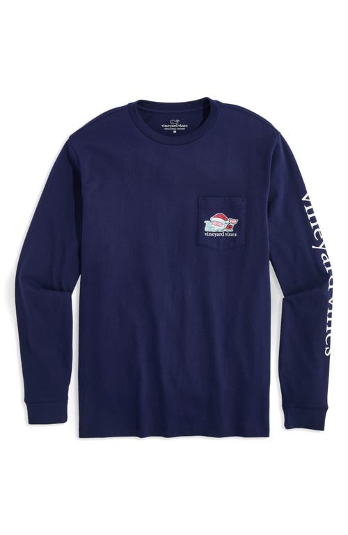 Shop Vineyard Vines Santa's List Whale Long Sleeve Pocket Graphic T-shirt In Nautical Navy