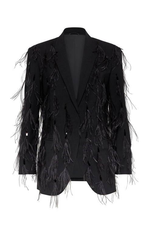 Shop Brunello Cucinelli Tropical Luxury Wool Blazer With Dazzling Feather Embroidery In Anthracite