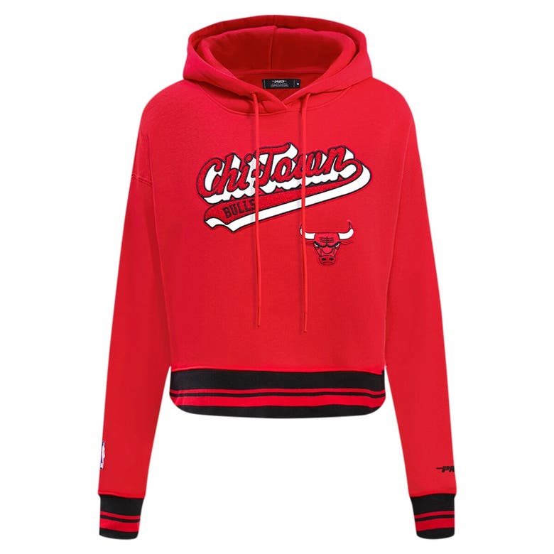 Shop Pro Standard Red Chicago Bulls Script Tail Cropped Pullover Hoodie