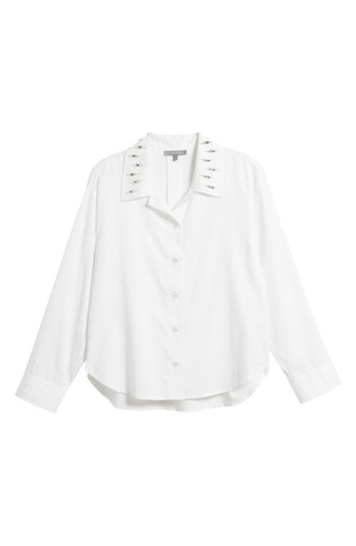 Shop Wit & Wisdom Beaded Collar Cotton Blend Button-up Shirt In Off White