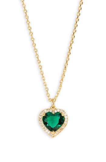 Shop Kate Spade New York Cz Heart Pendant Necklace In Emerald/gold