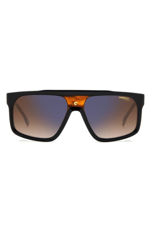 59mm Flat Top Sunglasses in Black Horn/Brown Blue Mirror