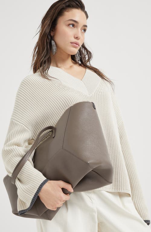 Shop Brunello Cucinelli Shopper Bag With Monili In Mud