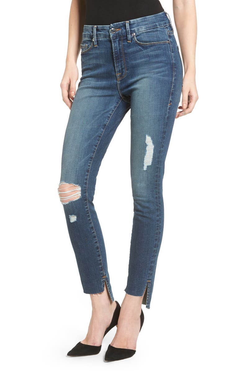 Good American Good Waist Stagger Hem Jeans (Blue 074) (Extended Sizes ...
