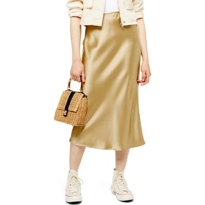 Topshop Satin Bias Midi Skirt, US (fits like 0-2) - Metallic