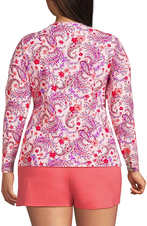 Shop Lands' End Plus Size Crew Neck Long Sleeve Rash Guard Upf 50 Sun Protection Swim Tee In Wood Lily Multi Floral Paisley