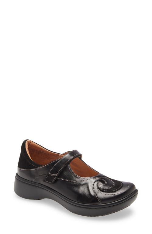 Naot Sea Mary Jane Flat In Black Madras/black Suede