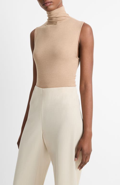 Shop Vince Sleeveless Modal Turtleneck Top In Cashew