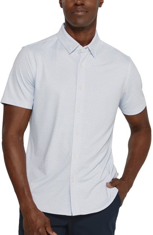 Cassian Geometric Print Short Sleeve Performance Button-Up Shirt in Light Blue