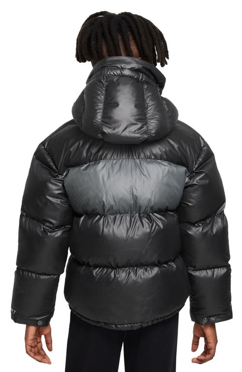 Shop Nike Kids' Sportswear Water Repellent Hooded Puffer Jacket In Black/smoke Grey/white