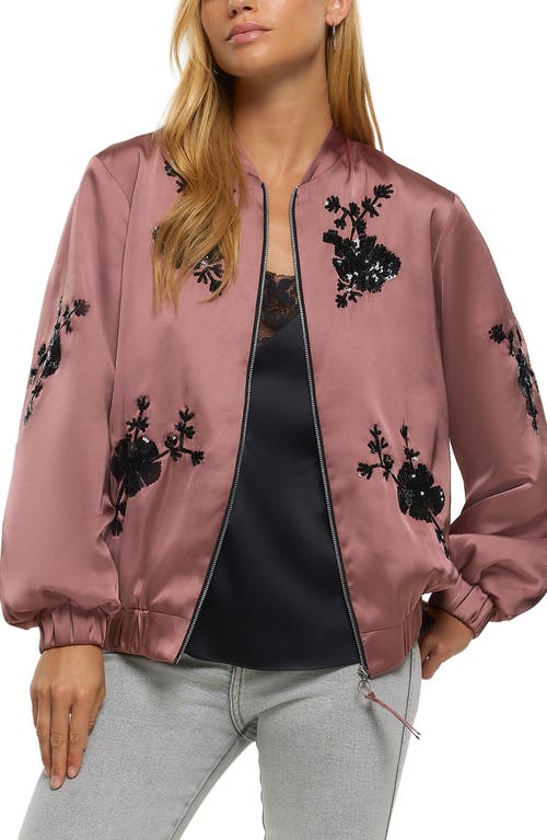 River Island Sequin Floral Embellished Bomber Jacket in Pink at Nordstrom, Size X-Small