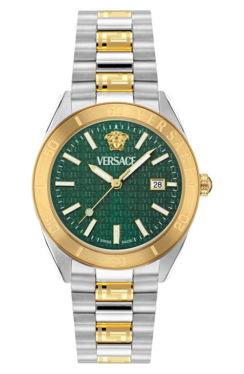 Versace Men's Swiss Two-tone Stainless Steel Bracelet Watch 42mm In Ip Two Tone Green