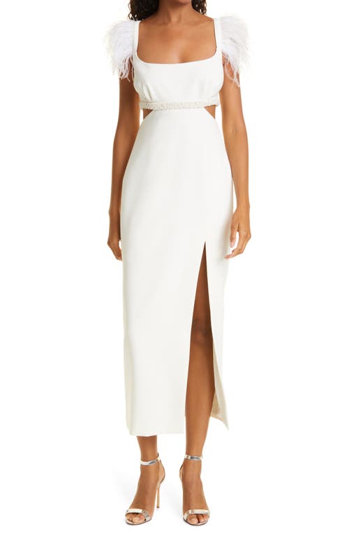 Taliah Feather Trim Gown in White