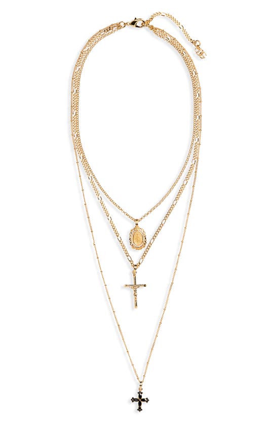 Shop Dolce & Gabbana Rosary Cross Layered Pendant Necklace In Zoo00 Oro