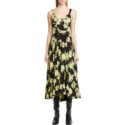 Proenza Schouler Floral Bustier Georgette Midi Dress, Black