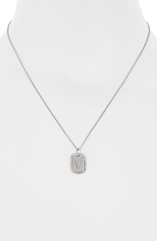 Meshmerise Diamond Initial Dog Tag Pendant Necklace In White-v