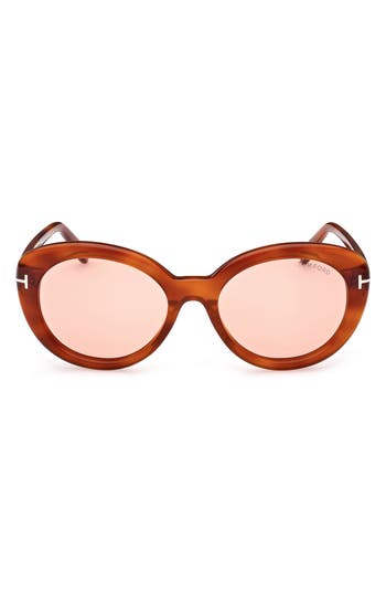 Tom Ford Eyewear Round Frame Sunglasses In Blonde Havana/violet
