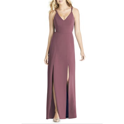 Social Bridesmaids Slit Matte Chiffon Gown, Pink