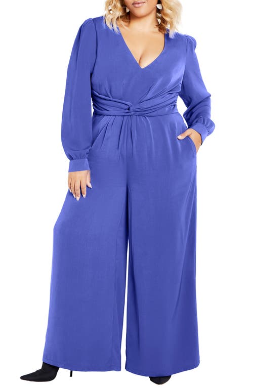 City Chic Blakely Twist Waist Long Sleeve Wide Leg Jumpsuit at