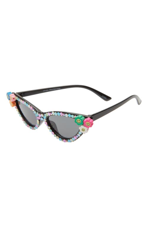 Rad + Refined Kids' Happy Daisy & Crystal 50mm Cat Eye Sunglasses in Black/Multi