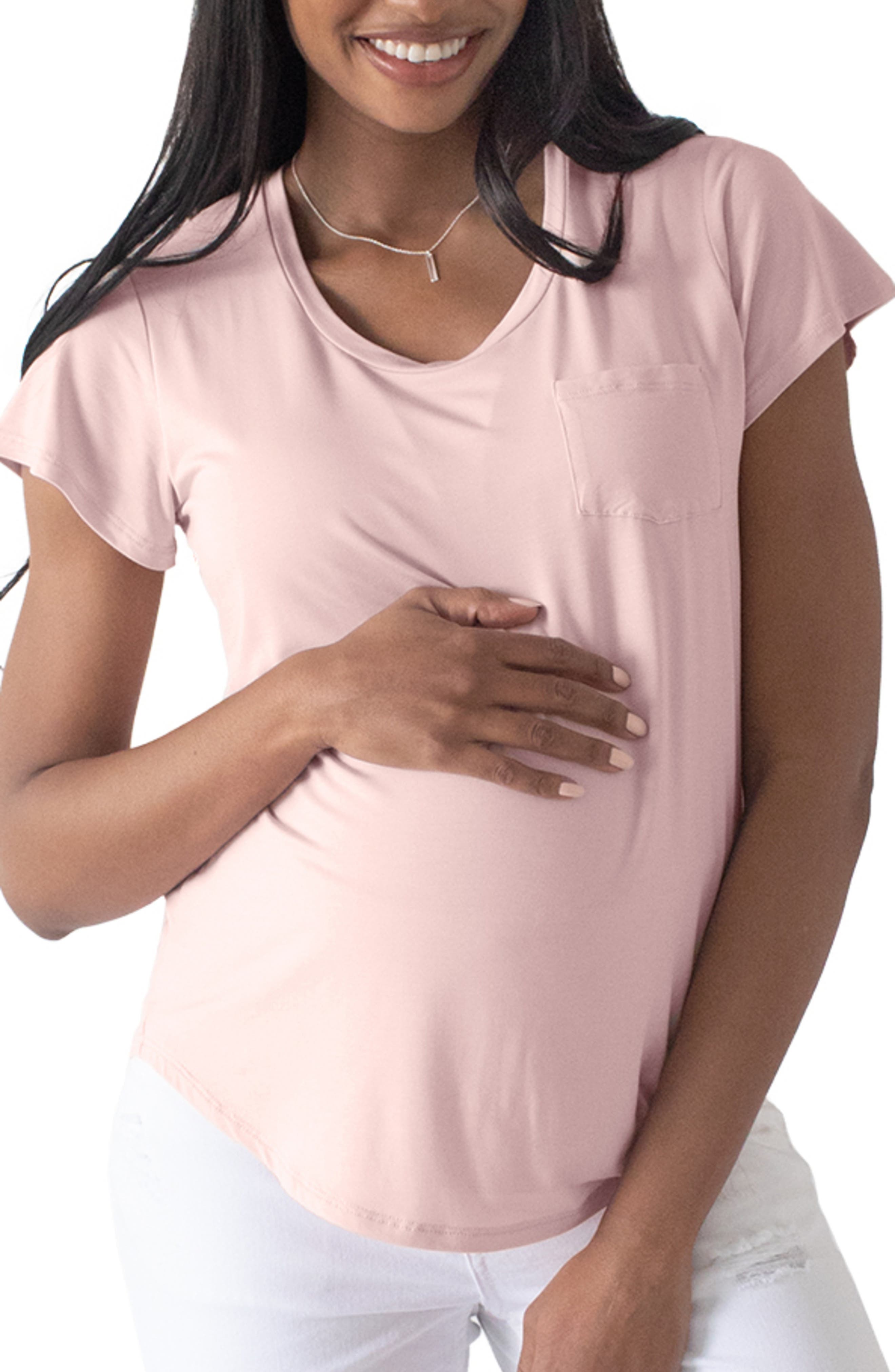 pink and blue maternity shirt