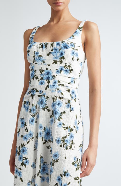 Shop Emilia Wickstead Verena Dahlia Print Clip Dot Seersucker Midi Dress In Small Dahlia Baby Blue