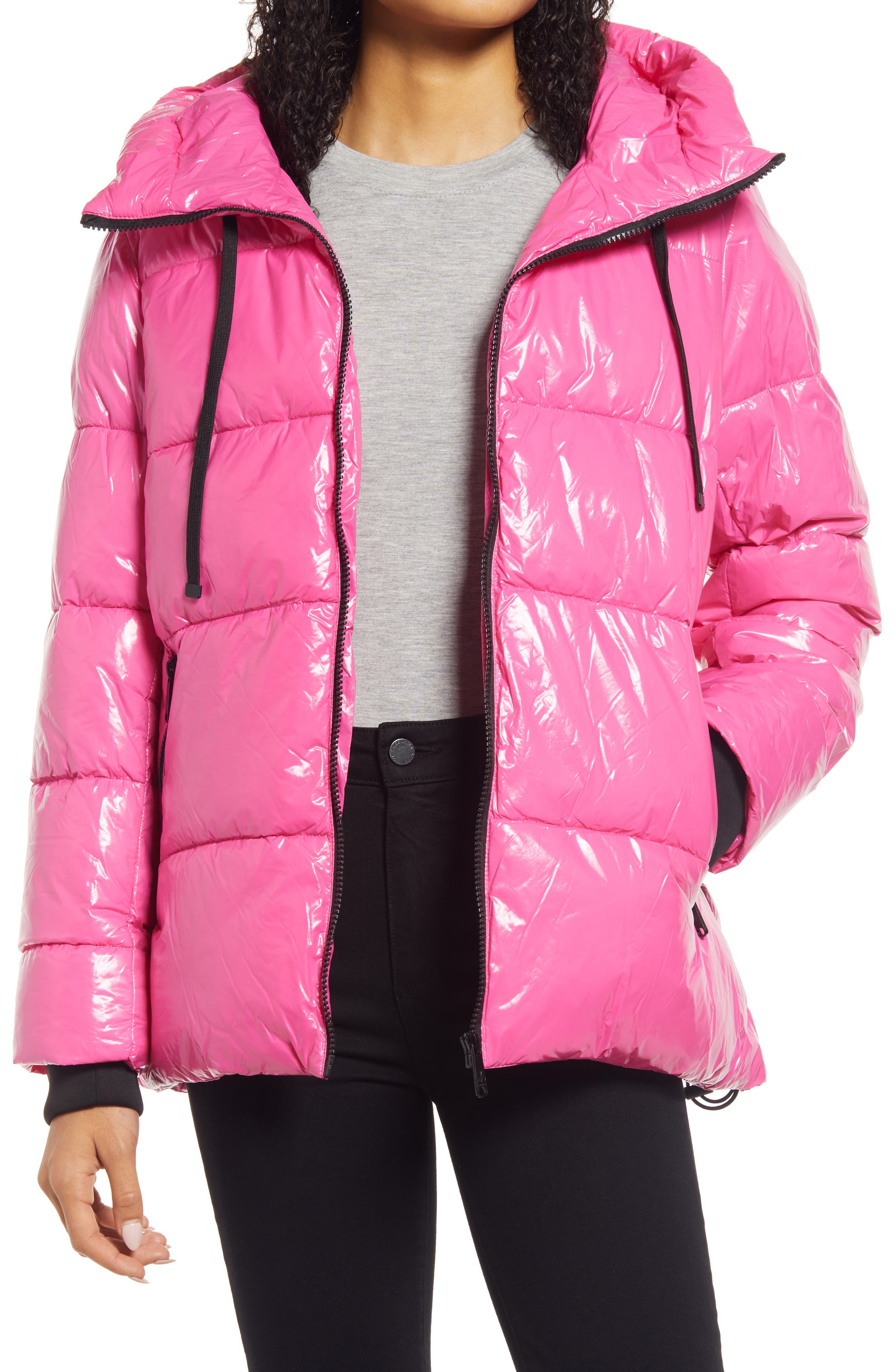 long pink puffer jacket