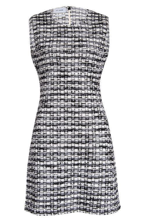 St. John Collection Broken Plaid Tweed Sleeveless Dress in Black-White at Nordstrom, Size 8