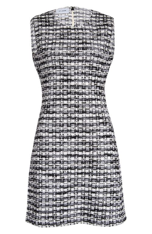 Broken Plaid Tweed Sleeveless Dress in Black-White