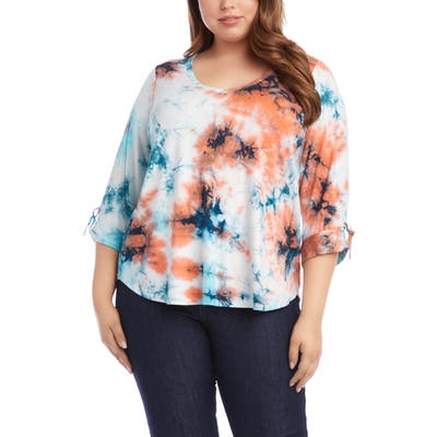 Plus Size Karen Kane Tie Dye Top, Blue
