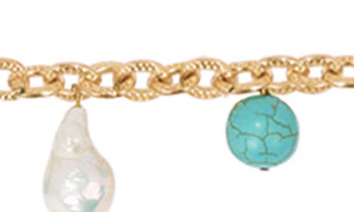 Ettika Turquoise & Freshwater Pearl Charm Waist Chain In Turquoise